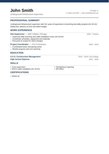 US CV example - Classic design, no photo